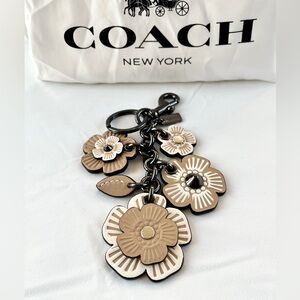 Coach Tan & Cream Leather Tea Rose Charm/Keychain